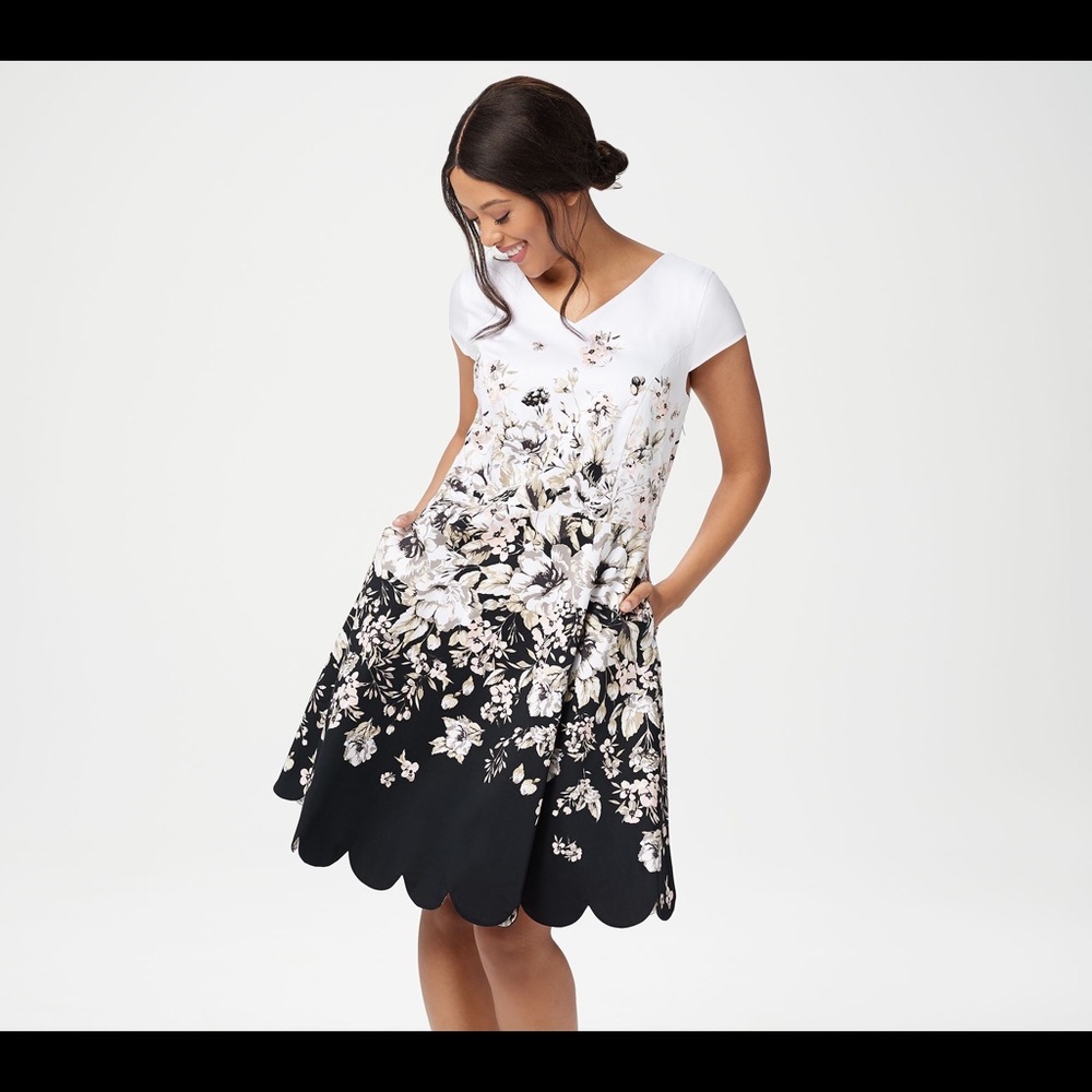 Isaac Mizrahi Live! Floral Engineered Print Fit & Flare Dress - NEW - 12